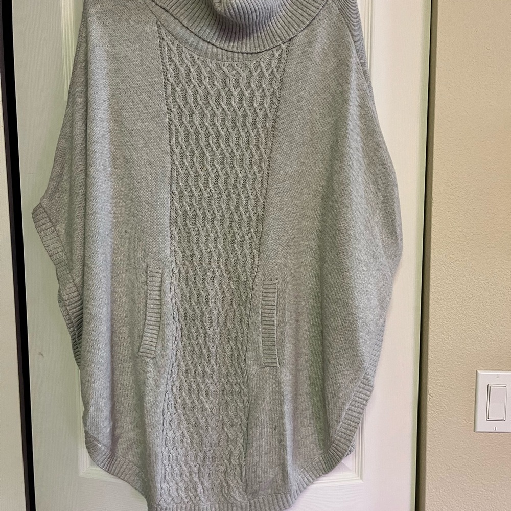 CAbi Light Gray Cable Knit Poncho